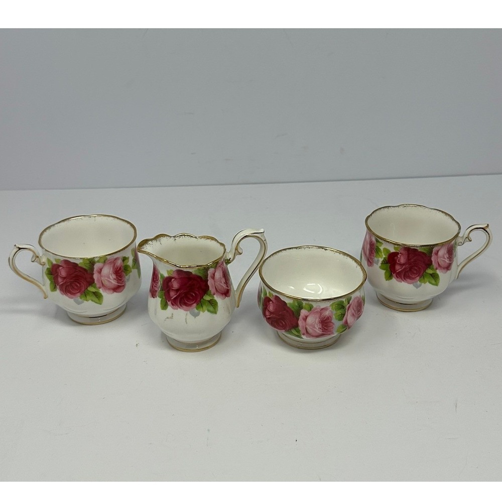 Royal Albert Old English Rose Bone China Teacup Creamer Sugar Bowl Set England